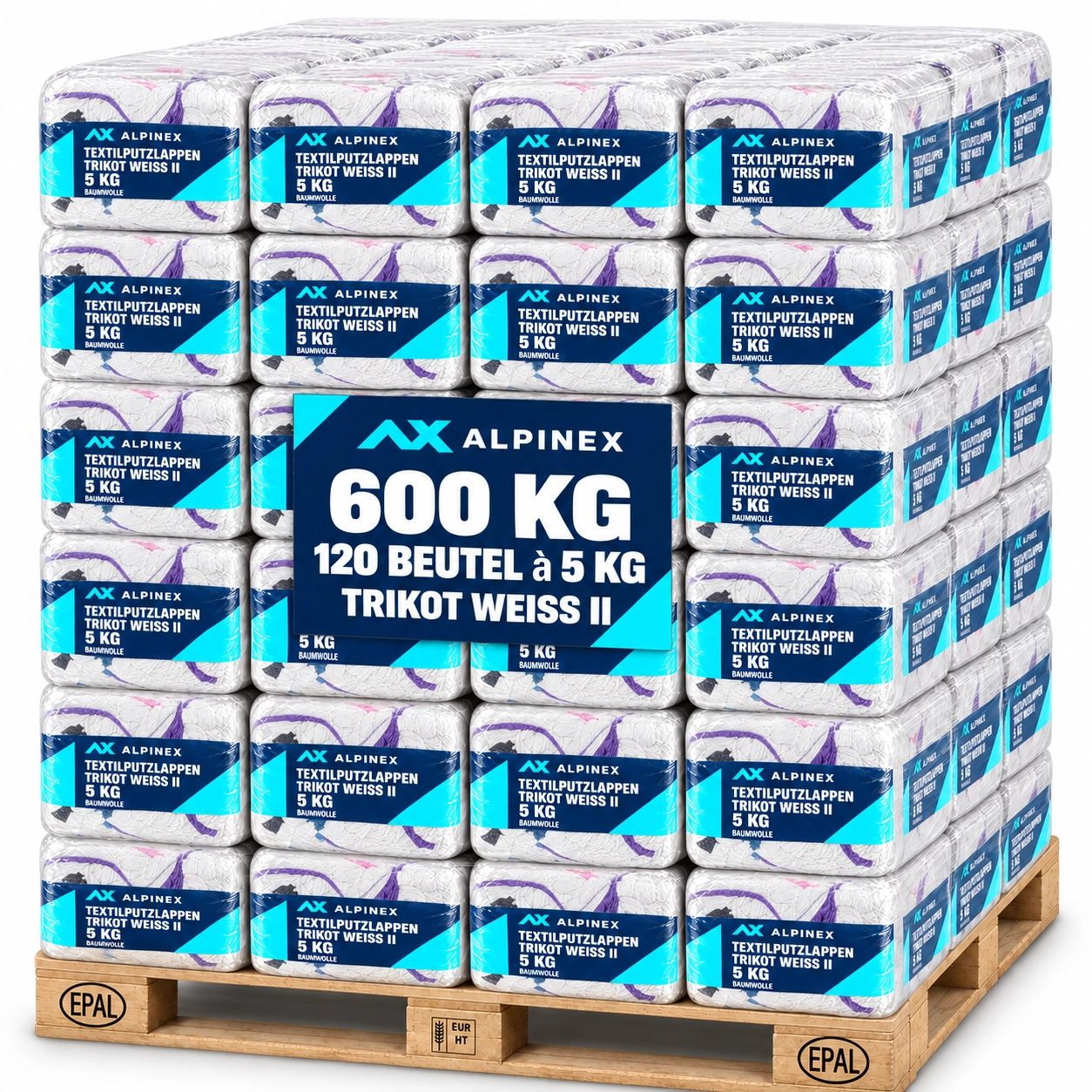 600 kg Alpinex Putzlappen Trikot II weiss – 5 kg Palette
