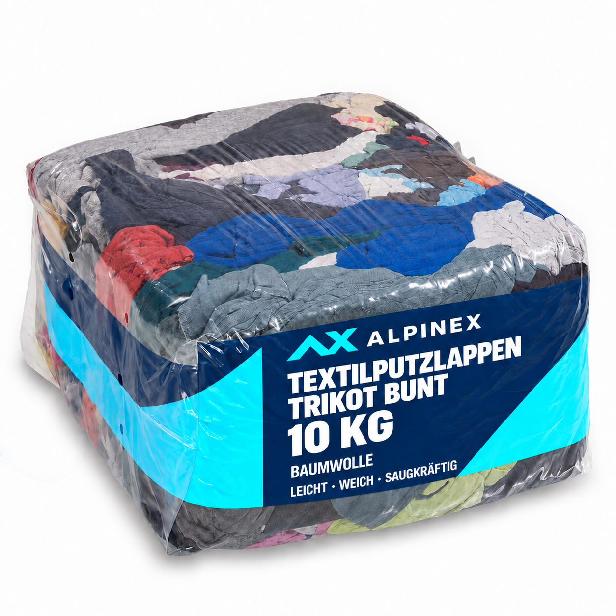 300 kg Alpinex Putzlappen Trikot bunt, 30 Packs à 10 kg, 1/2 Palette
