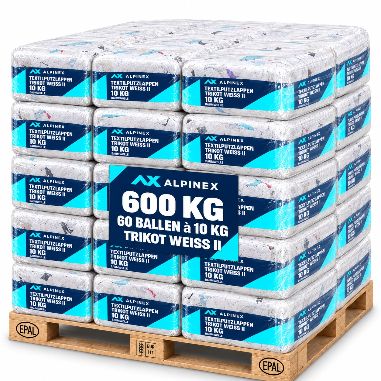 Alpinex Putzlappen Trikot II weiss – 600 kg Palette, 60 × 10 kg