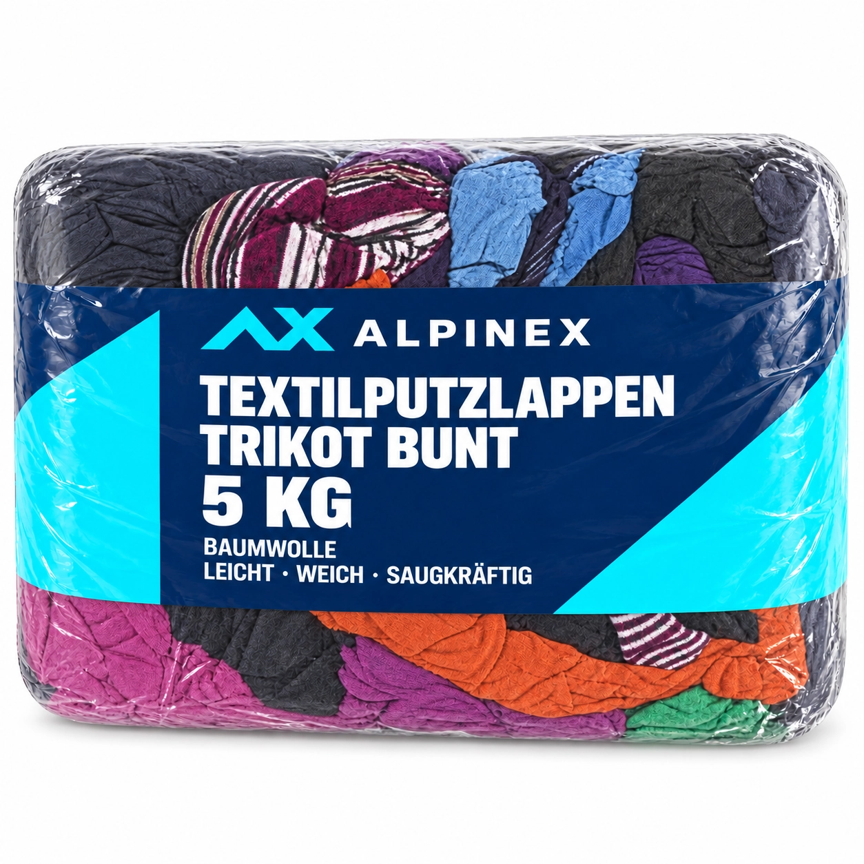 600 kg Alpinex Putzlappen Trikot bunt, 120 Packs à 5 kg