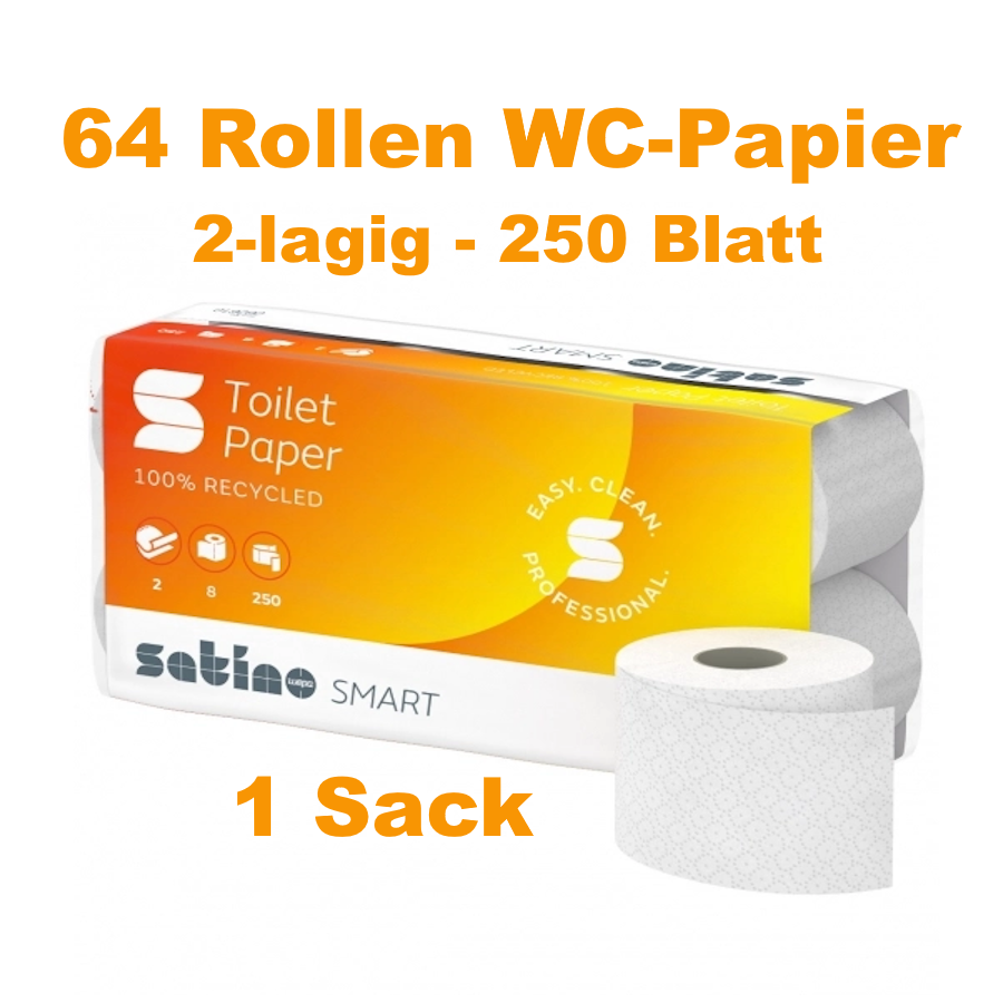 64x Satino Smart Toilettenpapier 2-lagig Weiss - 1 Sack à 8x8 Rollen