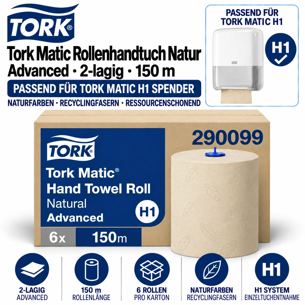290016 - Tork Matic® Essuie-Mains rouleau doux Premium Blanc H1