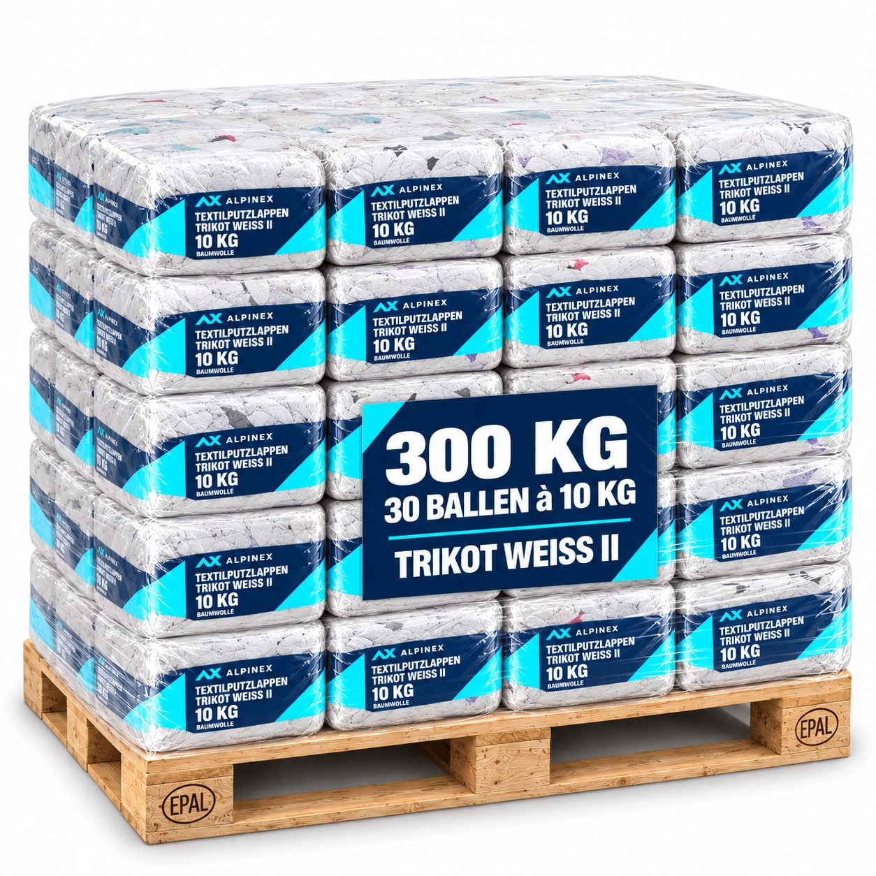 Alpinex Putzlappen Trikot II weiss – 300 kg Halbpalette, 30 × 10 kg